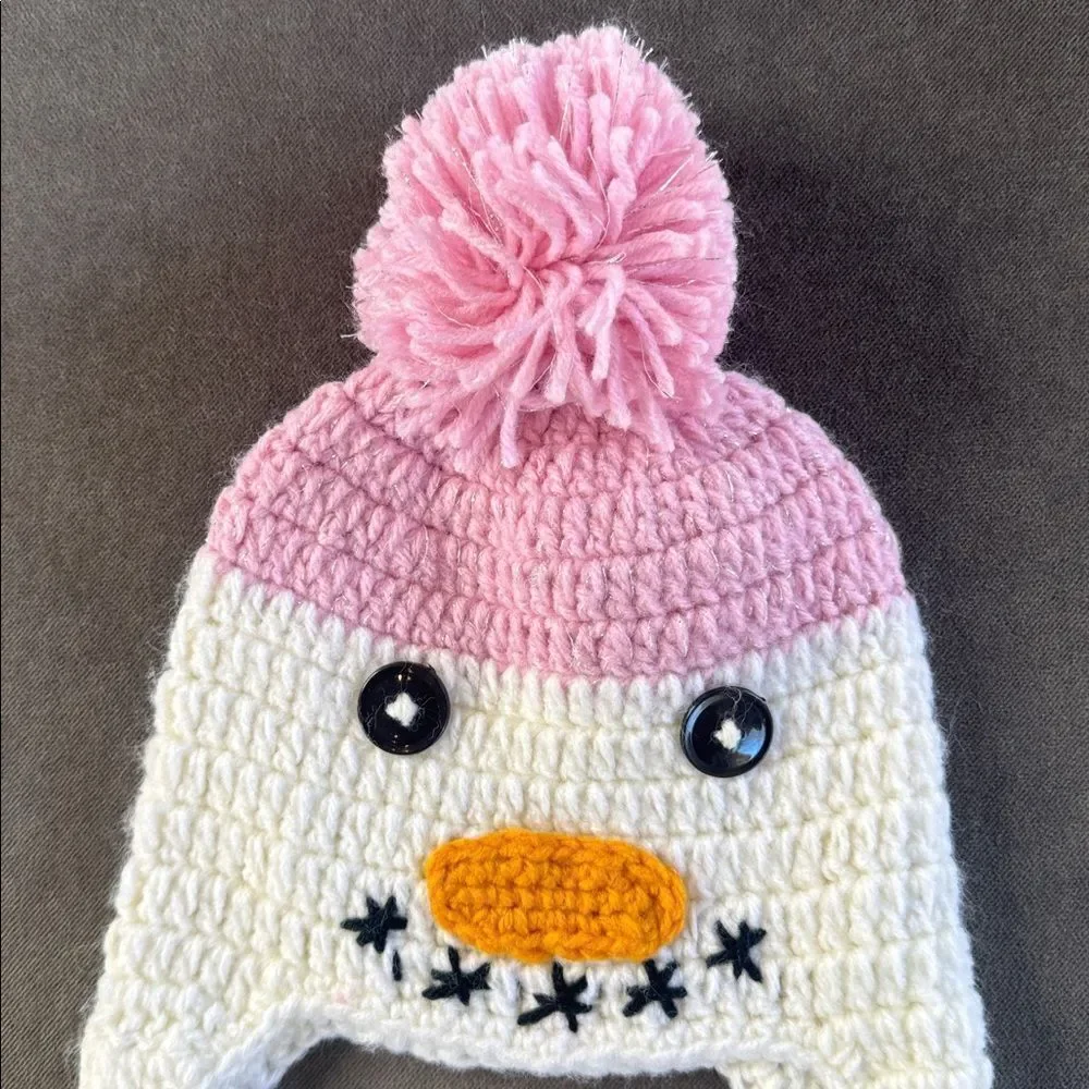 Daisy Baby Infant Toddler Snowman Beanie Hat Pink with Pom 0-6 months NEW